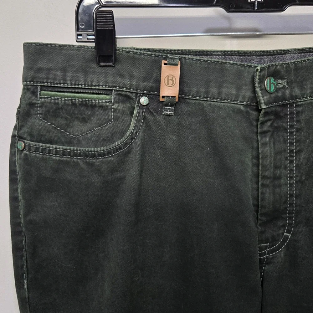 Hiltl Trouser Pants Men 38x30 Kenton Green Cotton Straight Leg 5 Pocket Jean Cut